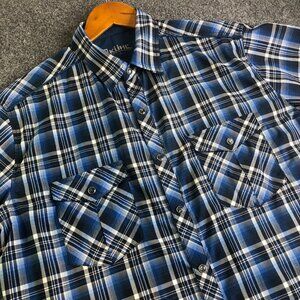 Kuhl Eluxur Shirt Mens Large Blue Plaid Pearl Snap Short Sleeve Ranch Western